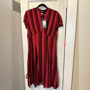 Collectif size uk14/L burgundy and red vertical striped dress